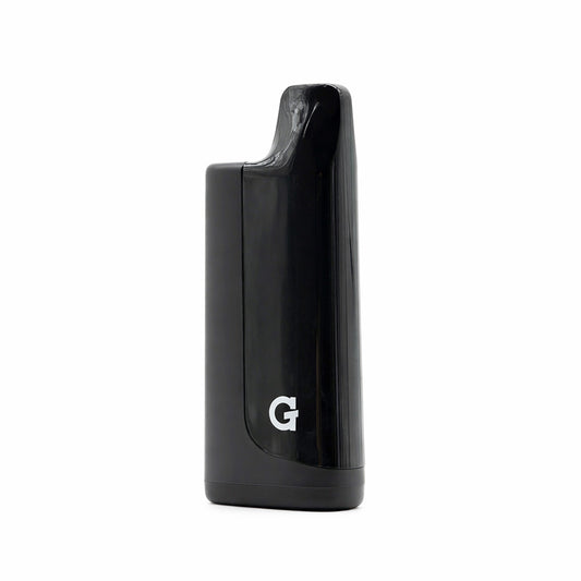Black electronic device with a visible brand logo on a white background
